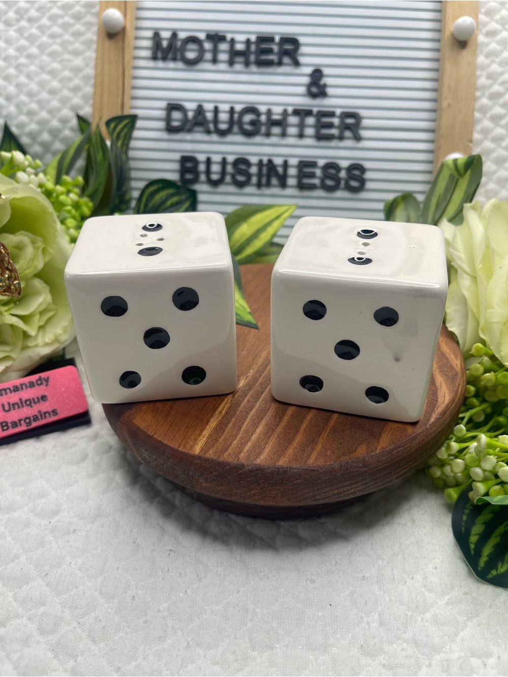 #81 Ceramic Salt & Pepper Shakers Dice 2” x 2” Gambling Las Vegas Craps Casino